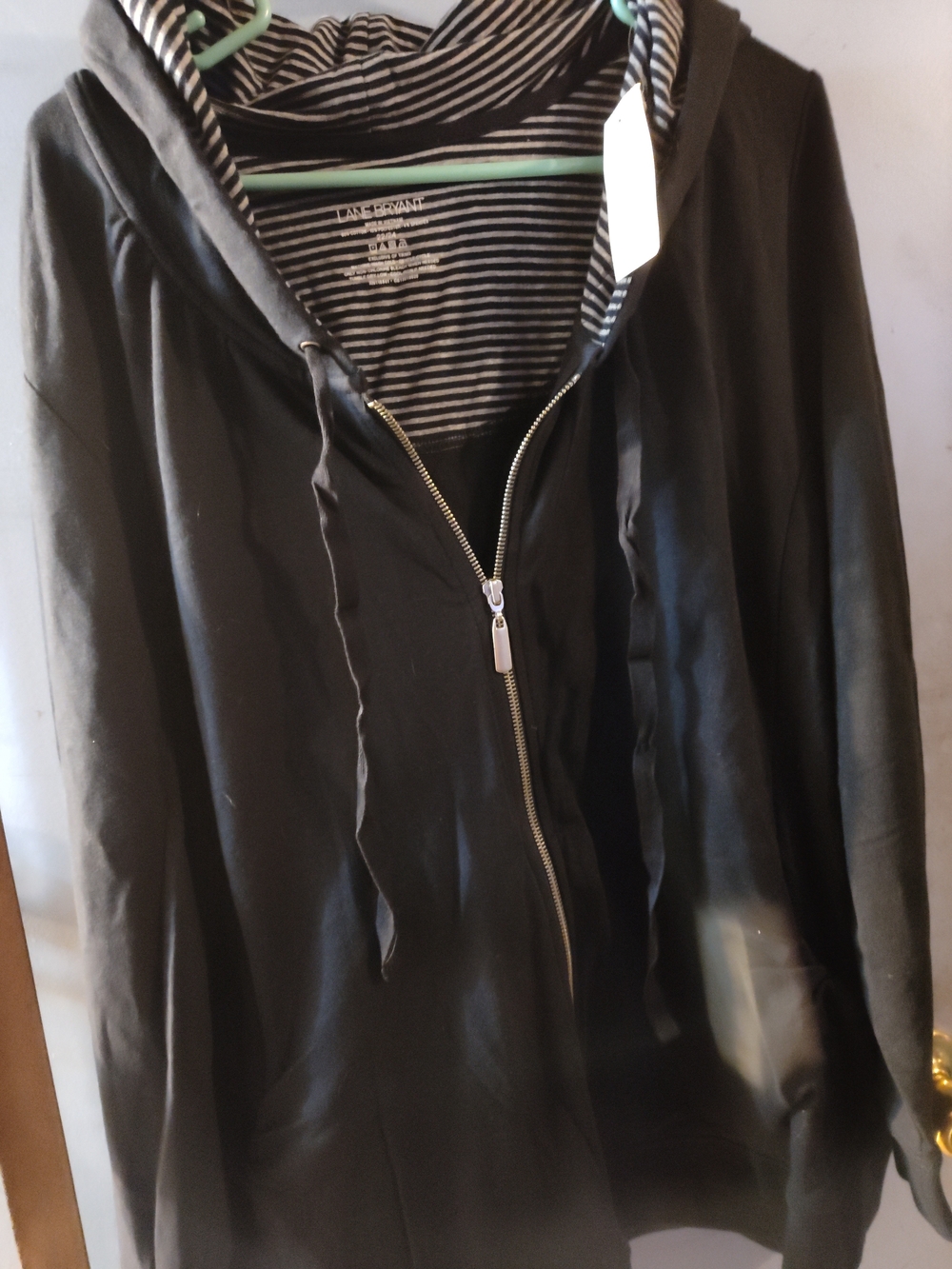 Lane Bryant Black Hoodie with Black & White Striped Lining